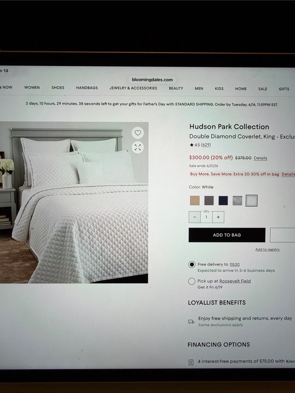Hudson Park Collection Double Diamond Quilt Coverlet in White